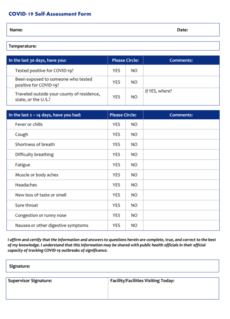 Covid-19 Self Assessment Form