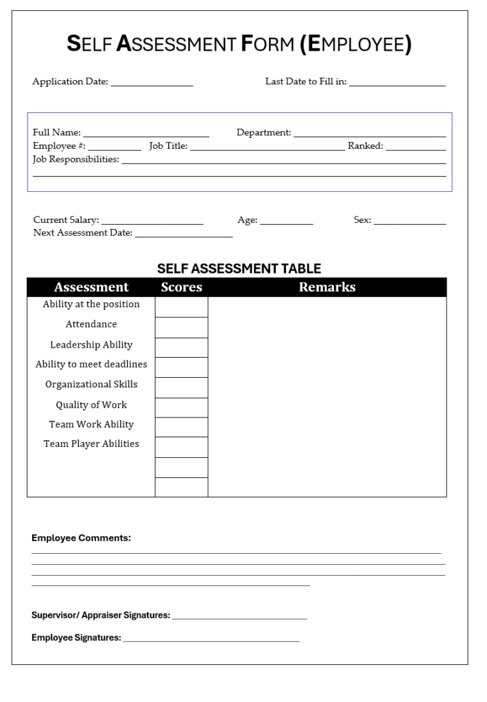 Employee Self Assessment Form