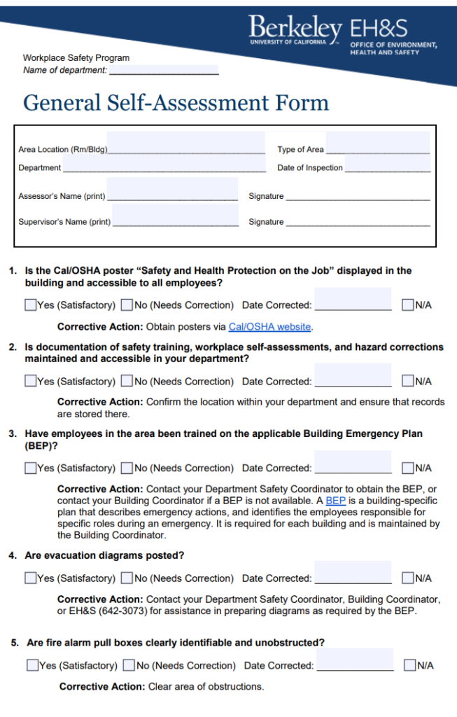 General Self Assessment Form